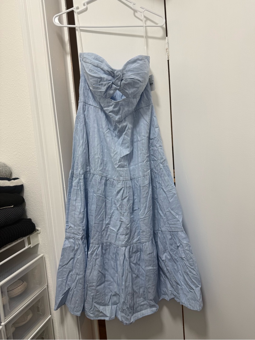 Altar'd State Sky Blue Strapless Tiered Maxi Dress
